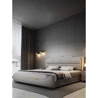 180x200cm Italian light luxury double storage bed layer cowhide three drawers Carbon steel leg camas de casal bedroom furniture