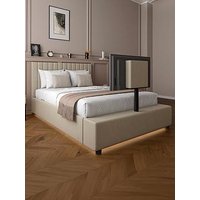 Xr Living Maisie Upholstered Velvet Ottoman Tv Bed With Under Frame Led Lights - Natural Stone