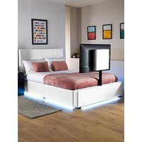 Xr Living Ava Upholstered Tv Bed With Under Bed Led Lighting - Fits Up To 55 Inch Tv - White - Double