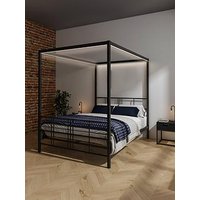 Xr Living Fern 4 Poster Canopy Bed With White Soft Glow Led Light - Black - Single