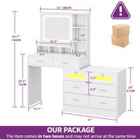 YITAHOME Corner LED Vanity Table with Charging Station Drawers Adjustable Shelves Makeup Desk