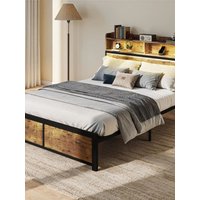 YITAHOME Wood Super King Bed Frame - LED Headboard with USB Ports, 2-Tier Shelves, Metal Platform (No Box Spring)