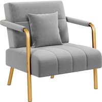 1 Seater Modern Sofa Velvet Accent Armchair with Gold-tone Metal Arms and Legs for Bedroom, Home Office, Studio, Living Room