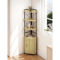 YITAHOME Oak 4-Tier Corner Bookshelf - Industrial Wood & Metal Storage with Cabinet for Living Room/Office