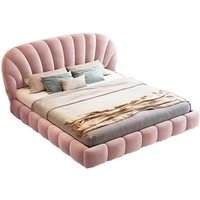 #For High Quality French Shell Bed Light Luxury Bedroom Double Queen Girl Pink Sweet Soft Fabric King Bed Frame